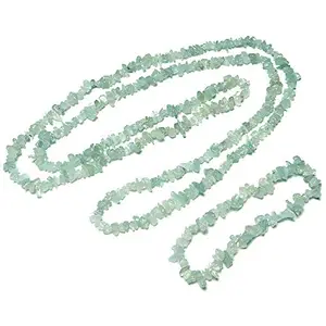 Nature's Crest Aquamarine Natural Stone Tumbled Chip Necklace 32" & Bracelet Set Gemstone for Vastu Healing Mediation Reiki & Pooja