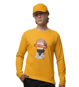 JD TRENDS Yuji Itadori Printed Cotton Yellow Full Sleeves Tshirt for Mens and Boys