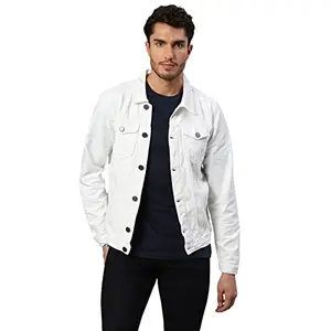 Dennis Lingo Men's Regular Fit Long Sleeve Button Down Panel Denim Jacket, Lightweight Trucker Jacket (White, L)