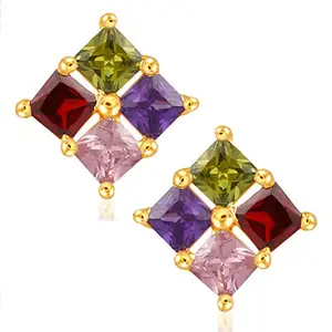 VSHINE FASHION JEWELLERY Square Multicolor Stone Shaped American Diamond Studded Earring Gold Plated Stylish Fancy Collection Fashion Jewellery for Women, Girls - VSER1033G