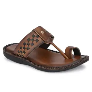 AZZARO BLACK Men's Tan, Brown Leather Slip On Flip Flop Sandals Size 8 UK