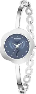 Giomex Watches for Women Blue Round Dial Analogue Quartz Movemnet Ladies Watch Stainless Steel Bracelet Chain Strap Double Lock Clasp Safety Watches for Girls (Silver)