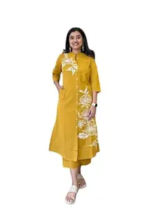 Honesst Ennterprise Women's Cotton Floral Printed Straight Kurti with Pant Set
