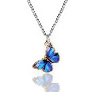 Silver plated Purple Butterfly Charm Necklace For Women and Girls