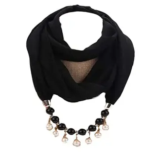 Malvina Plain Design Necklace Scarf For Women & Girls Fashion Pearl Necklace Wrapped Chiffon Scarf