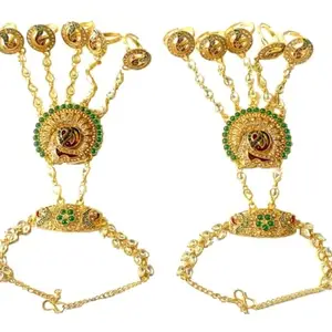 NIKYANKA gold plated bracelet golden antique jewellery brass & alloy hathplool 5 finger ring for women(1 pair)