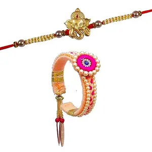 Forty Wings 1 Pcs Rose Gold Ganesha Rakhi With Latest Beaded Bangle Lumba Pair For Brother And Bhabhi Couple Pair Bhaiya Bhabhi Rakhi Bhabhi Bangle Chuda Rakhi For Bhabhi Latest Rakhi For Bhabhi
