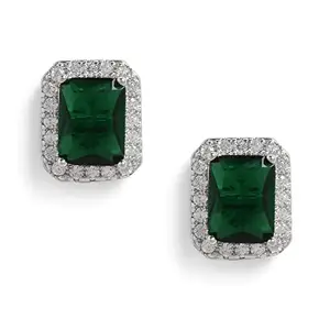 SOHI Emerald Green Designer Studs earrings for women, Emerald Green With Rhinestones, Silver Plated, for girls, fancy earrings, Latest Light Weight small stylish