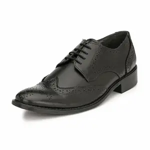HITZ Men's Black Leather Formal Lace Up Brogue Shoes