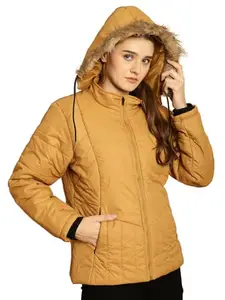 Prosperity Hooded Lightweight Zipper Puffer Jacket For Women Mustard2