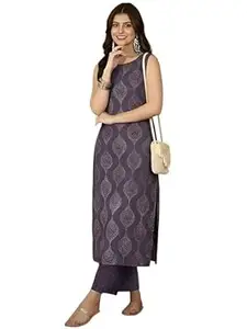 Pinkmint Women’s Pure Cambric Cotton Kurta Set | Sleeveless Printed Kurta with Pant | Summer Wear Co-Ord Set | Plus Casual