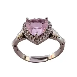 Pink Heart Cubic Zircon Diamond Sterling Silver Engagement or wedding Ring for Women & Girls (Adjustable Ring)