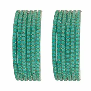 Srijman Glass Bangles Set of 12 for Women | Designer Beaded Gold Accent Chudi Set | Lightweight Traditional Bangles | 20+ Colours Available | Sizes 2.4, 2.6, 2.8