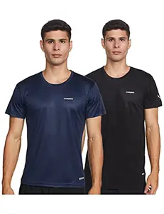 Charged Active-001 Camo Jacquard Round Neck Sports T-Shirt Black Size Large And Charged Energy-004 Interlock Knit Hexagon Emboss Round Neck Sports T-Shirt Navy Size Large
