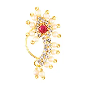 Vivastri Gold Plated with Pearl Alloy and Artificial CZ stone Non Piercing Nath for women-VIVA1184NTH-Press