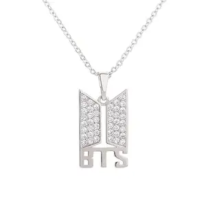 BTS Logo Pendant for Girls and Women | Locket Chain for Army Girls Korean BTS with Text and Rhinestone Pendant For BTS Army Merchandise Necklace/Locket Chain for Army Girls Korean BTS