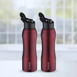 Borosil Hydra Grip-n-Sip Stainless Steel 1000 ml Water Bottle | Single Wall, Leakproof, BPA Free| Bottle for Office, School, College & Gym | Maroon (Pack of 2)