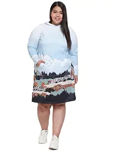 AMYDUS Women Plus Size Hooded Sweatshirt Dress | Knee Length | Regular Fit | 2 Pockets | Soft Fleece Fabric | Winter Dresses for Women - XL to 9XL