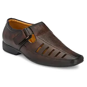 AZZARO BLACK Men's Synthetic Leather Velcro Fashion Sandal 9UK/IND,Brown