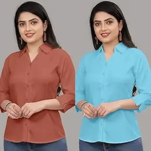 Formal Cotton Blend Shirt for Women with 3/4 Sleeve for Casual Wear Combo of 2