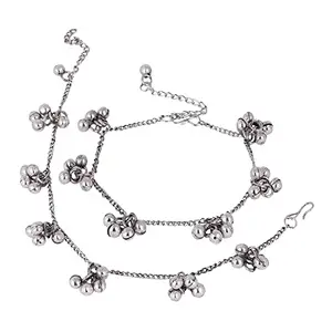Nsquareshop Oxidized Ghungroo Anklets / Pajeb / Payal for Women and Girls, Silver (N-J-23)