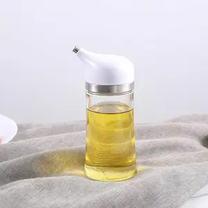 Kuber Industries 140ml Small Glass Ghee/Oil Dispenser for Kitchen with Leakproof Lid | Vinegar & Oil Jar Container | Kitchen Oil Bottle | Oil Can Bottle | Vinegar Dispenser | White-1060137WH