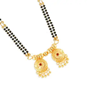 MEENAZ 2 Vati Wati Mangalsutra For Women Girls Ladies Temple South Indian Traditional 1 Gram Gold Stylish Maharashtrian Long Chain Double Mangal sutra Pendant Tanmaniya Black golden Nallapusalu Chains