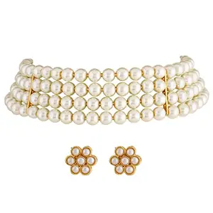 Shining Diva Fashion Latest Stylish Fancy Traditional Pearl Choker Necklace Jewellery Set for Women (13221s), White