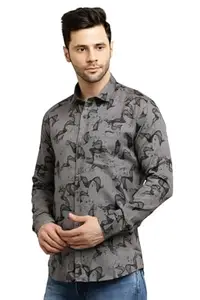 LIBOZA - DS Men's Printed Cotton Shirts: Branded, Slim-Fit Casual and Formal Wear with Full Sleeves (Medium, Black)