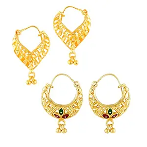 MEENAZ Hoop Earrings For Women girls Combo Set Pack Traditional Temple 1 One Gram Gold 18k Copper Brass Ruby Meenakari South Indian Screw Back Studs Tops Stud Fashion Stylish Bali Ear rings combo-M117