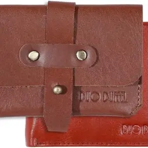 DUO DUFFEL Genuine Leather Unisex Multi-Color RFID Protected Unisex Wallet & Card Case Combo of 2
