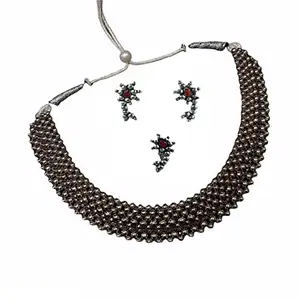 Swaroop Designer Kolhapuri Maharashtrian Silver Thushi Necklace Jewelry Set for Women