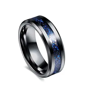 Kairangi Rings for Men Dragon Celtic Inlay Polish Finish Black Base Titanium Steel Ring for Men and Boys