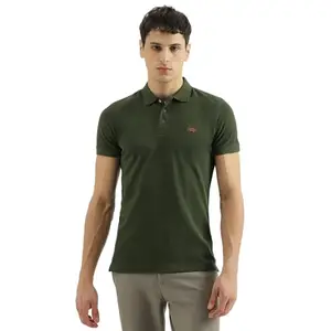 UNITED COLORS OF BENETTON Faux Leather Patch Polo Collar T-Shirt (Size: 3XL)-3XL Green