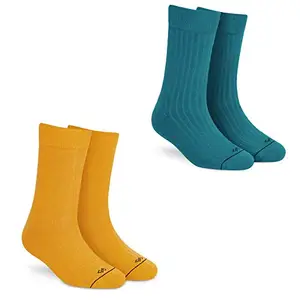 DYNAMOCKS SOLID Colour Socks for MEN and WOMEN - (Combo Pack of 2 | Crew Length | Material: Combed Cotton | Size: Free (UK 7-12)) (Solid Crew - Mango + Teal)