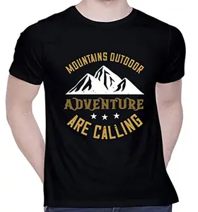 CreativiT Graphic Printed T-Shirt for Unisex Mountains Outdoor Adventure are Calling Tshirt | Casual Half Sleeve Round Neck T-Shirt | 100% Cotton | D00443-2924_Black_X-Large