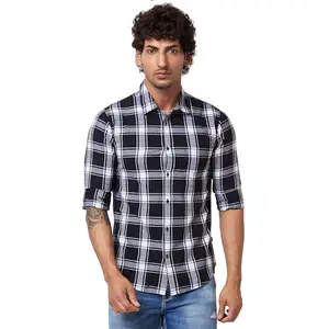 Spykar Black Checked Full Sleeve Shirt for Men (Size: 2XL)-MSHCS1BD142_Black