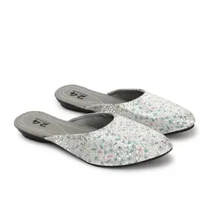 Stylish Blue Silver Mojaris for Women or Ladies Bellies with Flat Soles Multi Color Work Traditional Jutti for Women (6)