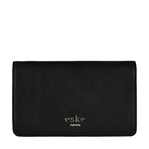 eske Earl - Two fold Wallet - Genuine Quilted Leather - Holds Cards, Coins and Bills - Compact Design - Pockets for Everyday Use - Travel Friendly - for Women (Black)