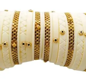 Rajasthani Shimmering Handcrafted 7 Cut ivory Color Chuda/Kada/Bracelet/Bangle Set for Women and Girls