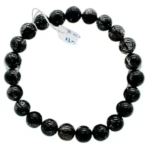 RRJEWELZ Natural Black Rutile 8mm Round Shape Smooth Cut Beads 7.5 Inch Stretchable Bracelet For Men & Women. Unisex Bracelet For Healing, Meditation, Prosperity, Gift & Luck|STBR_RR_10249_7.5