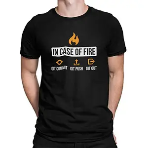 DUDEME in Case of Fire | Geek Half Sleeve T Shirt for Men | Round Neck Cotton T Shirt | Programmer T Shirt | Developer T Shirt (Black, X-Large)