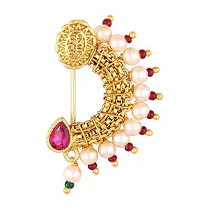 Vivastri's Beautiful & Elegant Peacock Style Designed Nath/Nosepins For Women And Girls -VIVA1060NTH-Press-Red