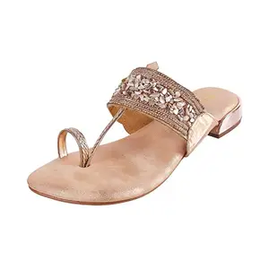Metro Women's Chikoo Gold Beaded Sandals 6-UK 39 (EU) (35-4616)