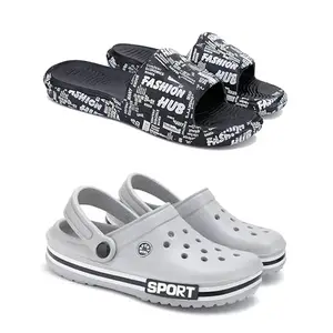 WINGSCRAFT Men's Rover Lightweight Comfortable| Slides|Clogs| Sandals with Adjustable Back Strap for Men Black,Grey