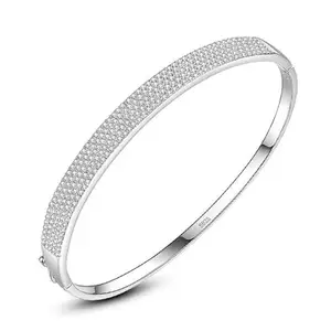 Bling Queen Women's Silver Plated Bangle Bracelet Studded With Cubic Zirconia, Trendy Bracelets For Girls, Stone Bracelets For Girls, Silver Bangle Bracelets For Women, Gift For Wife(Silver)