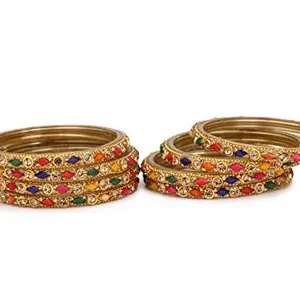Designer Glass Bangles/Kungan/Kada Set For Wedding, Festival, Workplace, Party, Traditional, Designer, Ornamented With Stone, Multi Colour (Delete_BBbangle-NT1.a.a_bang)