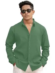 WIZOON Shirt for Man | Men’s Black Textured | Regular Fit | Textured Cotton Blend Casual | Full Sleeves | Spread Collar Western Stylish