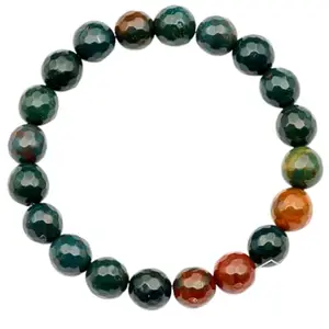 RRJEWELZ Natural Bloodstone 10mm Round Shape Smooth Cut Beads 7 Inch Stretchable Bracelet For Men & Women. Unisex Bracelet For Healing, Meditation, Prosperity, Gift & Luck|STBR_RR_10300_7.0