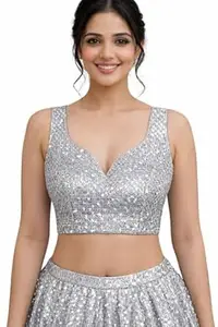 AMBARYHA CREATION Women's Heavy Sequence and Jari Embroidery Work Georgette Readymade Blouse for Saree and Lehenga, Designer Lehenga Blouse for Women's and Girl's